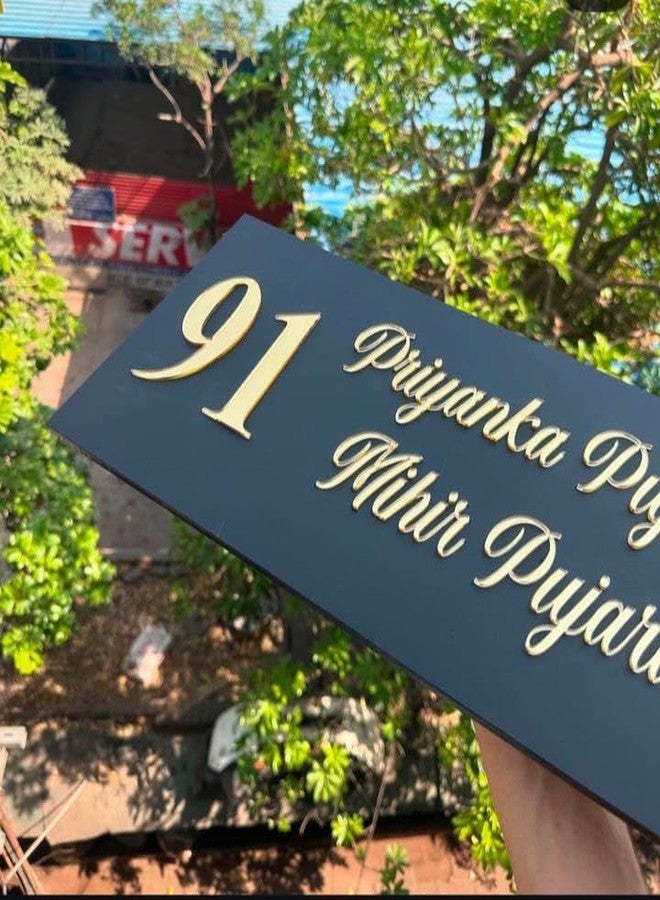 HomeEcho Personalized Waterproof Luxury Door Name Plates for Home Entrance (15x30 Cm) with 3D Letters- Ideal for Home & Office Entrances With Stainless Steel Screws || Door name plates (Embossed B&G) - Image 1